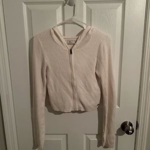 hollister white cropped sweater zip up